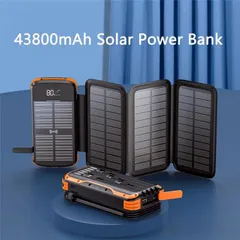 【送料無料】モバイルバッテリー 43800mAh ソーラーパネル 4面 Qiワイヤレス充電 キャンプ モバ充 iphone 大容量 スマホ充電器 防災 急速 PSE認証済 軽量 太陽光 D39