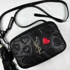 美品 サンローラン レザー ショルダーバッグ YSL金具 フリンジ ファスナー 黒