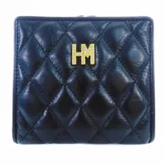 ハナエモリ HANAE MORI 二つ折り財布 がま口 ロゴ キルティング レザー 黒 ブラック ウォレット /AZのサムネイル