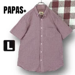 PAPAS+ パパスプラス★先染めギンガムチェック ボタンダウン半袖シャツ★60番手の単糸使用★ブラウン★メンズL    #2606J001のサムネイル