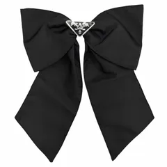 美品△PRADA プラダ 1IF163 トライアングルロゴ RE-NYLON リボン バレッタ ヘアクリップ ヘアアクセサリー 髪留め ブラック シルバー金具 レディースのサムネイル