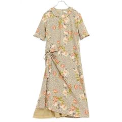 希少 カネコイサオ ロングワンピース ピンタック リボン 花柄 総柄 A