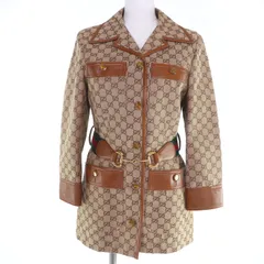 未使用品☆GUCCI グッチ 682302 ホースビット金具ウェブラインベルト付 GGキャンバス ジャケット ブラウン系 38 ハンガー付き イタリア製 正規品 レディースのサムネイル