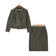 美品 Max Mara マックスマーラ ウール ストレッチ ダブルブレスト ジャケット スカート スーツ セットアップ 40 グレー レディース 古着 中古 USEDのサムネイル