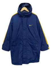 NIKE (ナイキ) 銀タグ ロゴ刺繡 ベンチコート 中綿 裏地キルティング 90S 古着 ビンテージ H7SID L ネイビー×イエロー メンズ/045