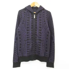 美品 Lucien pellat finet ルシアンペラフィネ バックスカル 総柄 ジップアップ ニットパーカー フーディ M ブラック×パープル レディース 古着 中古 USEDのサムネイル