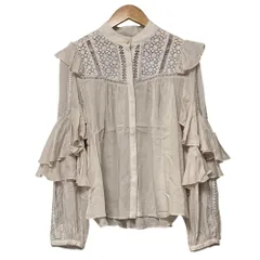 美品 Her lip to ハーリップトゥ Easy to Love Blouse ロングスリーブ レースコンビ フリル ブラウス シャツ S ベージュ レディース 古着 中古 USEDのサムネイル