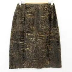 美品 AKRIS アクリス ラムファー レザースカート サイズ44 ブラウン レディース 古着 中古 USEDのサムネイル
