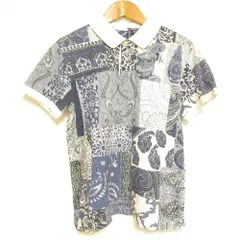 美品 ETRO エトロ ペイズリー柄 パッチワーク風 鹿の子 ショートスリーブ ポロシャツ カットソー ホワイト×ブルー メンズ 古着 中古 USEDのサムネイル