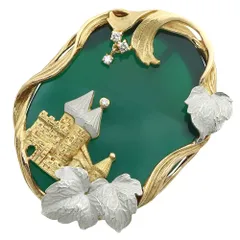 【本物保証】 鑑付 新品同様 石川暢子 NOBUKO ISHIKAWA アズタイム ペンダント付ブローチ 21.8g K18YG Pt900 カルセドニー メレダイヤ 城のサムネイル