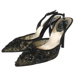 美品 Rene Caovilla レネカオヴィラ ビジュー装飾 レース ポインテッドトゥ スリングバック ミュール パンプス 34 約21cm ブラック レディース 古着 中古 USEDのサムネイル