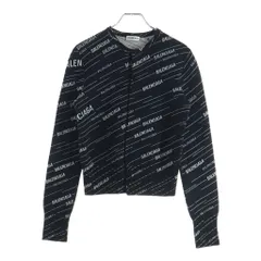 BALENCIAGA (バレンシアガ) マルチロゴ ストライプ ジャガード クルーネック ニット カーディガン ブラック 555294のサムネイル