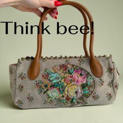♧ Think Bee! 刺繍トートバッグ 大きめ ピンク系 花柄 ラメ - メルカリ