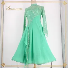 社交ダンス 衣装 prima boutique プリマブティック ドレス スタンダード グリーン系 シルバー系 黄緑 ホログラム キラキラ 長袖 ワンピース 準正装 パーティドレス ダンスパーティー ステージ衣装 発表会 シャーリング エレガント 気品のサムネイル