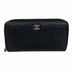 CHANEL カメリア エンボス ラウンドファスナー 長財布 ブラック - メルカリ