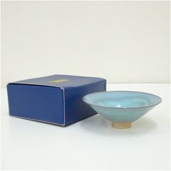 琴浦窯 和田桐山造 鈞窯釉平茶碗（紙箱） 茶道 抹茶 おしゃれ 抹茶茶碗