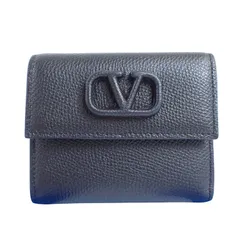 VALENTINO GARAVANI ヴァレンティノ ガラヴァーニ 財布 Vロゴ ブラック レザー ユニセックス 三つ折り財布 ゴールド金具 美品のサムネイル