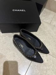 シャネル スリングバック 希少エネメル ブラック 37 1/2 フラット 