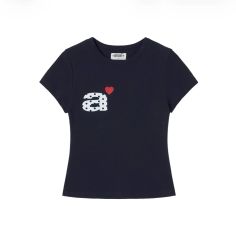 タグ付き新品 美品✨CRANK SEOUL 花柄リブ 半袖Tシャツ ネイビー 