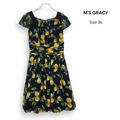 M'S GRACY 現行タグ 膝丈ワンピース フルーツ柄 リボン 日本製40