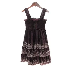 レストローズ L'EST ROSE ワンピース ミニ ノースリーブ レース ベロア 2 M 赤紫 ボルドー /MN