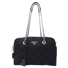 プラダ PRADA バッグ レディース ブランド ショルダーバッグ ナイロン ブラック 1BB903 チェーンショルダー おしゃれ キルティング 可愛い 【中古】