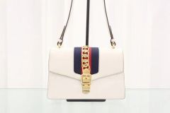 GUCCI シルヴィ レザー ハンドバッグ ホワイト 2WAY ショルダーバッグ 