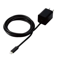 エレコム iPhone 充電器 USB PD対応 20W ライトニングケーブル一体型 1.5m 小型 コンパクト 折りたたみ式プラグ採用 【iPhone/AirPods/iPod/iPad(Lightning端子) 各種対 [ブラック] [2)ケーブル一体型]