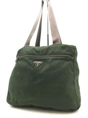 D0204）PRADA プラダ トートバッグ カーキ ナイロン レザー 三角ロゴ