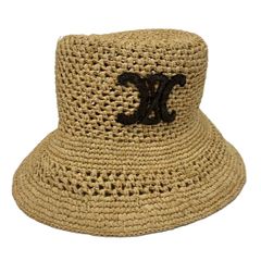 CELINE バケットハット ラフィア トリオンフ刺繍 ベージュ S - メルカリ