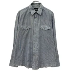 Wrangler 長袖 ストライプシャツ L ブルー ラングラー スナップボタン 胸ポケット ウエスタンシャツ ストライプ柄 春物 a805-6969のサムネイル