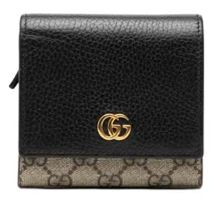 グッチ GGスプリーム GGマーモント GGロゴ L字ファスナー 二つ折り財布 598587 ベージュ ブラック PVC レザー レディース GUCCI【1-0272986】