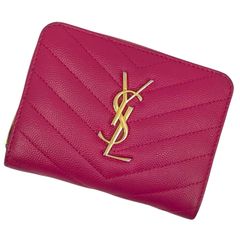 YSL サンローラン ラウンドファスナー 二つ折り財布 フューシャピンク
