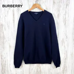BURBERRY LONDON バーバリーロンドン ホースロゴ刺繡 Vネック ウールニットセーター ネイビーのサムネイル