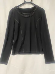 【200136】HIROKO KOSHINO ヒロコ コシノ  長袖ニット　チュールカラー　ウール100％　ストレッチ　日本製　レディース　サイズ40  ・ ブラックのサムネイル