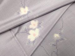 未使用品 竪絽 正絹付け下げ 夏着物 秋草模様 聡明なブルーグレイ