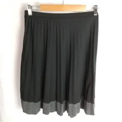M1-03413【Women】 CLEF DE SOL (クレ ド ソル)  プリーツスカート 膝丈 (L) / 黒×グレー ウエストゴム K-春秋のサムネイル