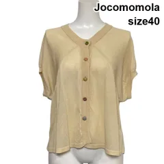 □ ホコモモラ Jocomomola 半袖ニットカーディガン シアー Vネック 変形スリーブ 装飾ボタン ベージュ 40 L 11号 レディース S6F006のサムネイル