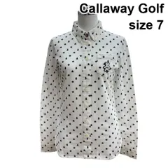 ◇ キャロウェイゴルフ Callaway Golf シャツ 長袖 フロントボタン トップス ゴルフウエア 白 ネイビー 綿混 S 7号 レディース Z6C851のサムネイル