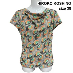 □ ヒロココシノ HIROKO KOSHINO カットソー プルオーバー トップス ドレープネック 半袖 向日葵プリント 38 M 9号 レディース Z6C771のサムネイル