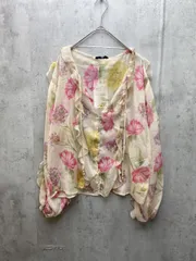 ZARA ザラ シアー 花柄シフォン フリル ブラウス シャツ 華やか 上品 ボタニカル sizeM/ピンク ■◆ レディース