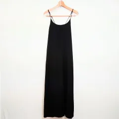 ESICA エシカ ロングワンピース 肩紐調整可 キャミワンピース バルーンキャミドレス シンプル 無地 ブラック Fサイズ □〇☆のサムネイル