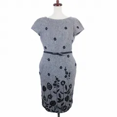 49アベニュー ジュンコシマダ 49AV. junko shimada ワンピース ひざ丈 半袖 ラウンドネック バックファスナー 総柄 40 グレー 黒 ブラック /AZのサムネイル