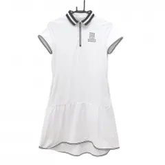 【超美品】ランバンスポール 半袖ポロワンピース 白 ハーフジップ ラインストーンロゴ  レディース 38(M) ゴルフウェア LANVIN SPORTのサムネイル