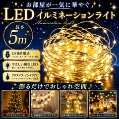 イルミネーションライト クリスマス LED USB式 5m 50球 暖色 ガーランドライト 室内 室外 両用 飾り付け 装飾 パーティー 結婚式 イベント おしゃれ 窓 ベランダ 庭 ガーデンライト ハロウィンのサムネイル
