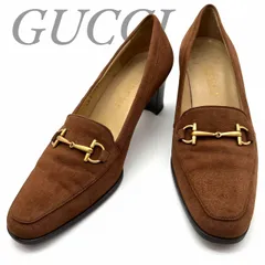 【美品】【B5252】 GUCCI グッチ パンプス ローファー ホースビット モカシン スエード ブラウン チャンキーヒール レディース