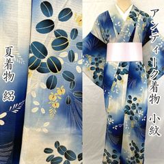 606af3△夏のアンティーク着物 絽 萩 秋草 大正ロマン 昭和レトロ