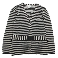 美品 Dries Van Noten ドリスヴァンノッテン ベルテッド ボーダーカーディガン トップス レディース カシミヤ混 ブラック オフホワイト Sのサムネイル