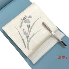 京都野口夏本麻手描き朝顔お仕立て代込今お仕立て出してます。no1150