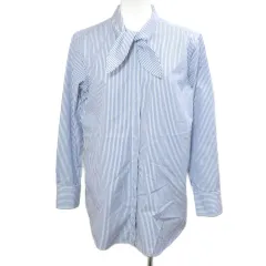 ベイジ BEIGE 美品 18SS ストライプ リボンタイシャツ 長袖 比翼仕立て 4 M相当 ブルー ホワイト /Xのサムネイル